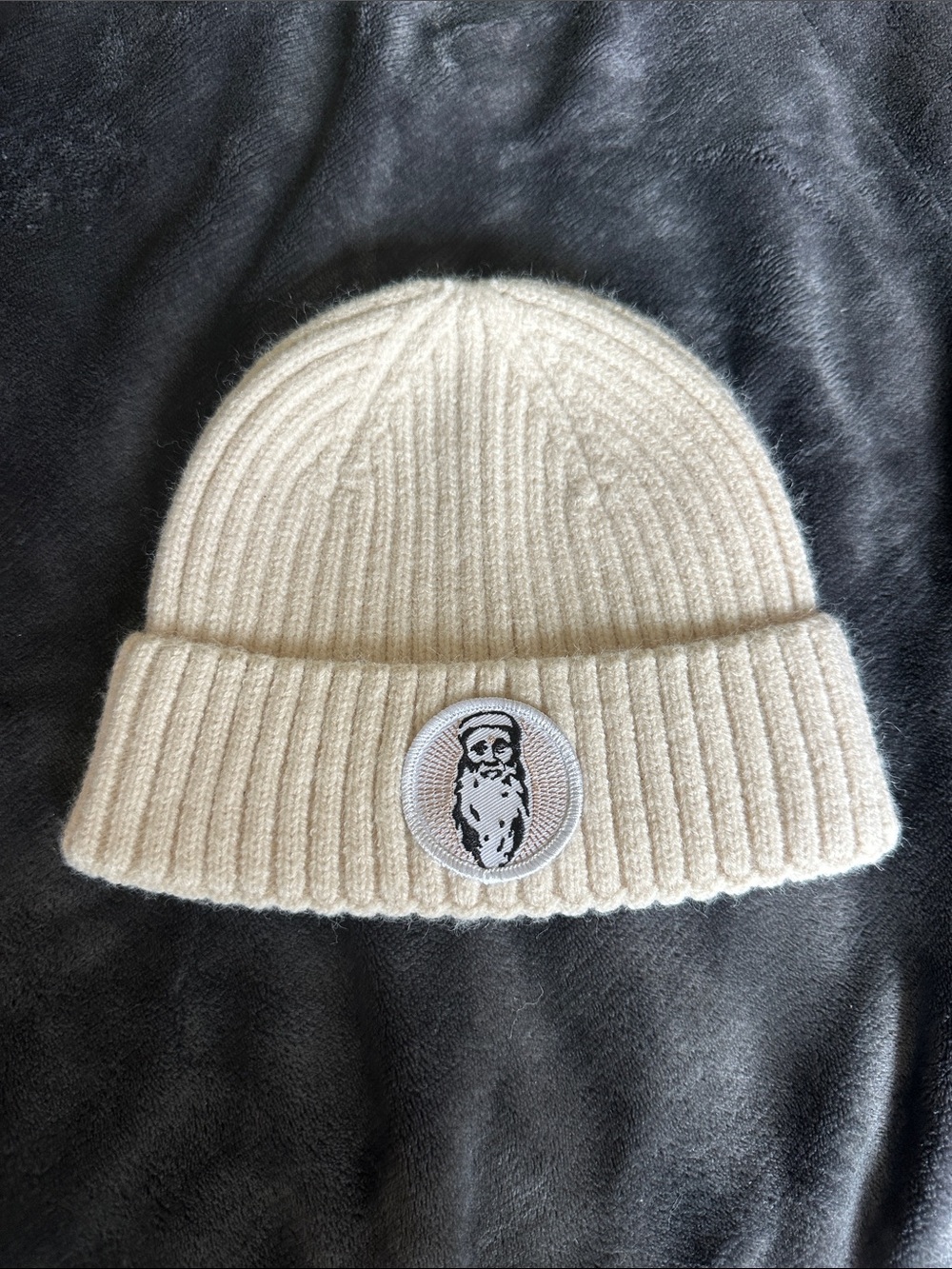 Cream Swami Select Ribbed Knit Kids Beanie with Patch